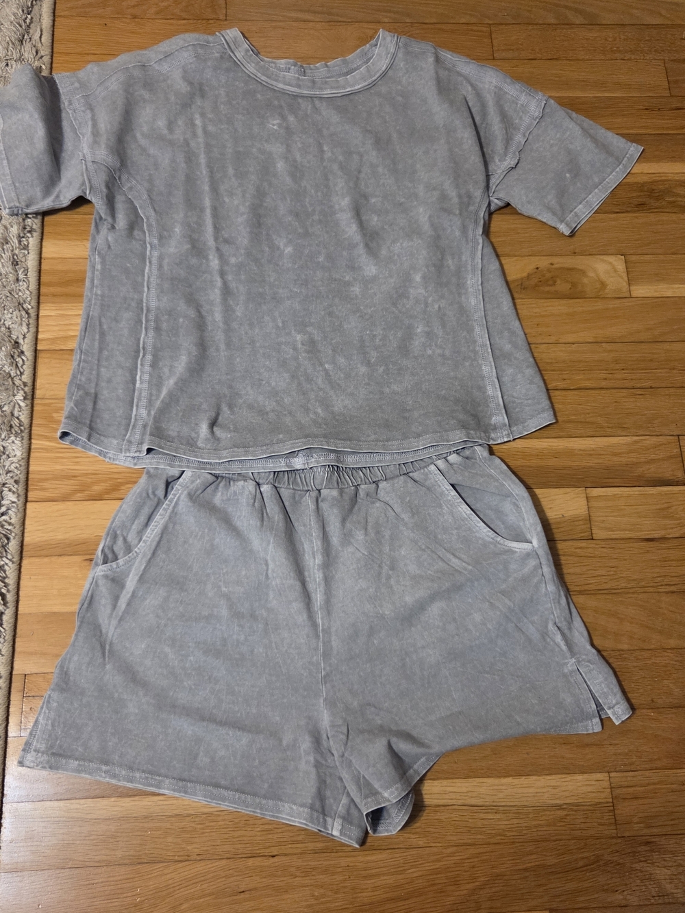 Zenana Halo Snow Washed Short Set - Light Grey.